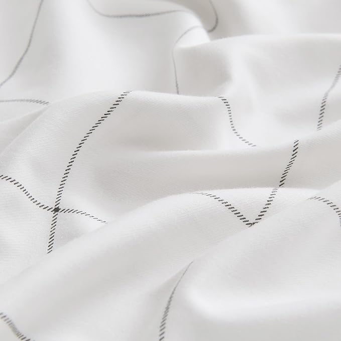 JELLYMONI 100% Natural Cotton Plaid Queen Pillowcases Set, 2 Pack White with Black Grid Geometric Pattern Printed Pillow Covers with Envelope Closure(Pillows are not Included)