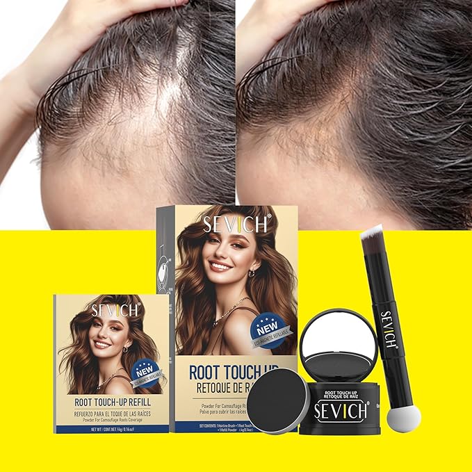 SEVICH Magnetic Hairline Powder with Brush | Refillable Root Touch Up for Sparse Hairlines & Gray Coverage | Waterproof, Sweat-Proof & Smudge-Proof | Natural & Invisible Hair Concealer (Light Brown)