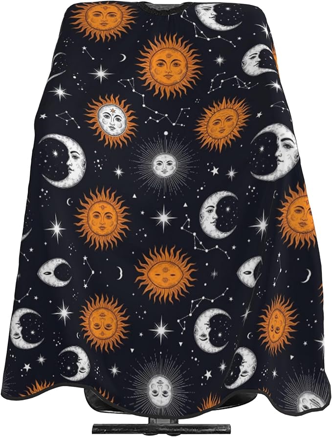 Full Coverage Hair Styling Cape, Sun Moon Stars Constellation Professional Hair Cutting Apron Haircuting Salon Cape Gown for Barbers