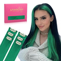 WENNALIFE Green Clip in Hair Extensions Real Human Hair 35g 6pcs 14 Inch Colored Hair Extensions for Kids Women Colorful Hair Pieces Pop-up Style Straight Extensiones De Cabello Humano Con Clip