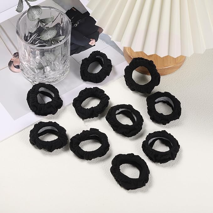 WantGor Hair Ties, Women 10PCS Hair Bands No Damage Elastic Scrunchies Seamless Ponytail Holders Hair Accessories Head Bands for Women's Thick Thin Hair (Black)