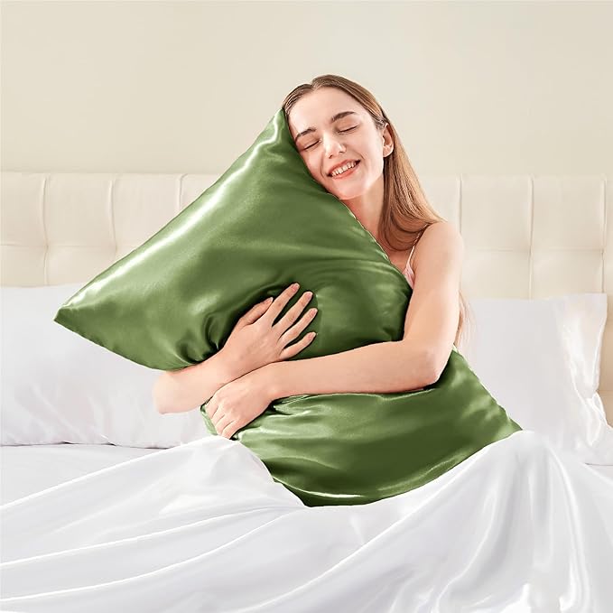 BEDELITE Satin Pillowcase with Zipper, Cedar Green Pillow Cases Queen Size Set of 2, Super Soft and Cooling Similar to Silk Pillow Cases, Gift for Women Men(20x30 Inches)