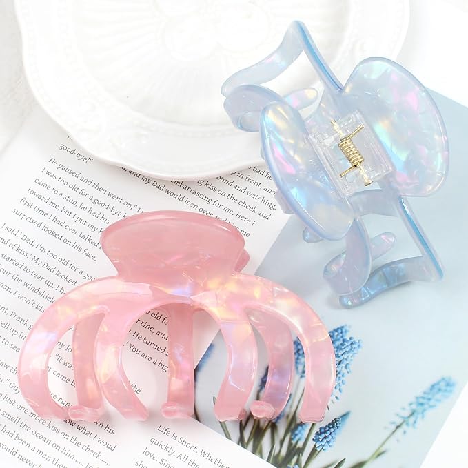 Large Hair Clips for Women - 3Pcs (Blue, White, Pink) | Octopus Claw Clips for Thick Hair, Non-Slip Strong Hold Hair Clamps for Long Hair, Big Unbreakable Hair Accessories
