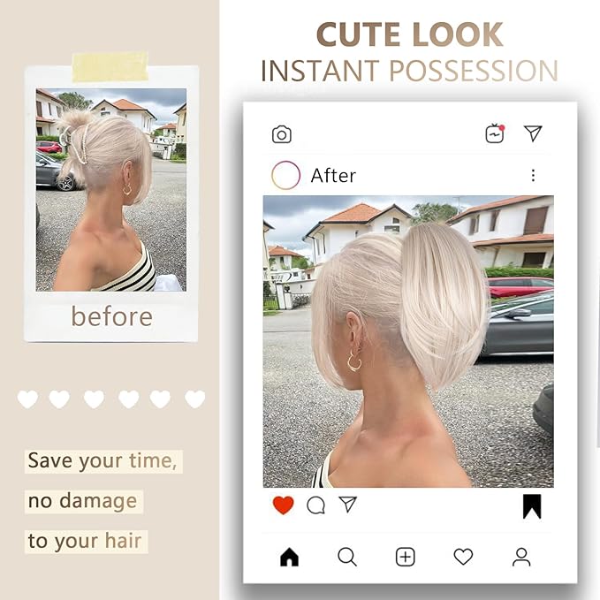 Claw Clip Ponytail Extension - 10 Inch Short Ponytail Extension, Straight Pony Tails Hair Extensions, Synthetic Hair Extensions Ponytail, Clip On Ponytails for Women (Color: Platinum Blonde)
