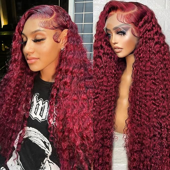 BVLBVL 26 Inch 99j 13x6 HD Lace Front Wigs Human Hair 250% Density Deep Wave Lace Front Wigs Pre Plucked Burgundy Wig Human Hair Wet And Wavy No Tangle No Shedding Triple Lifespan 3x
