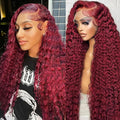 BVLBVL 38 Inch 99j 13x6 HD Lace Front Wigs Human Hair 250% Density Deep Wave Lace Front Wigs Pre Plucked Burgundy Wig Human Hair Wet And Wavy No Tangle No Shedding Triple Lifespan 3x