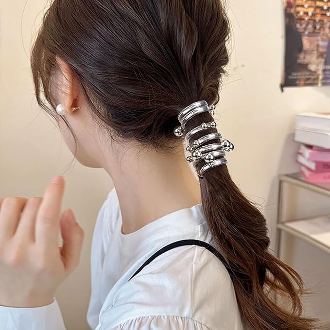 3PCS Rose Bead Spiral Hair Ties, 2 Styles Phone Cord Ponytail Holders for Women, Elegant Rubber Hair Coils, Stylish Hair Accessories for Party, Daily Use