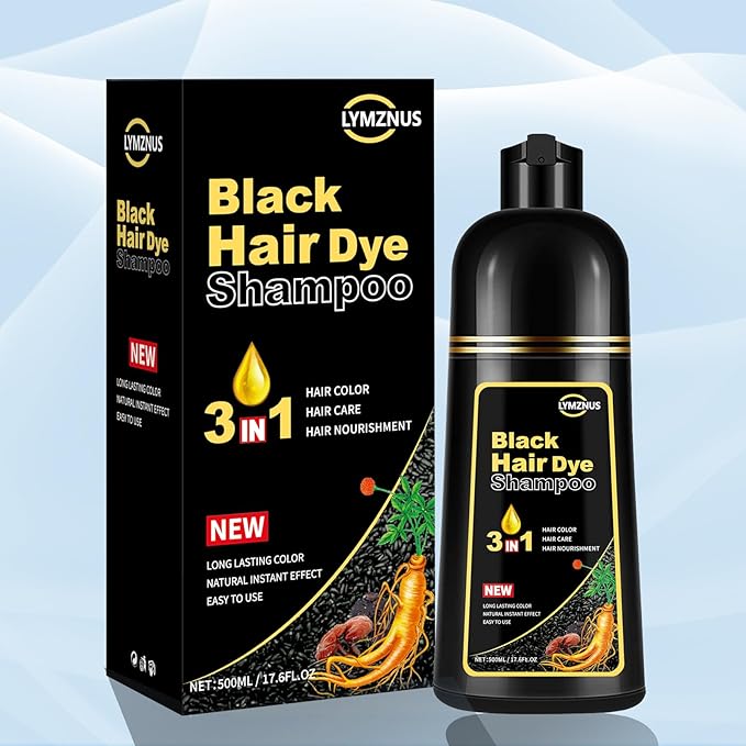 Black Hair Color Shampoo for Gray Coverage - New Upgrade 3-in-1 Herbal Long-Lasting Formula for Women & Men