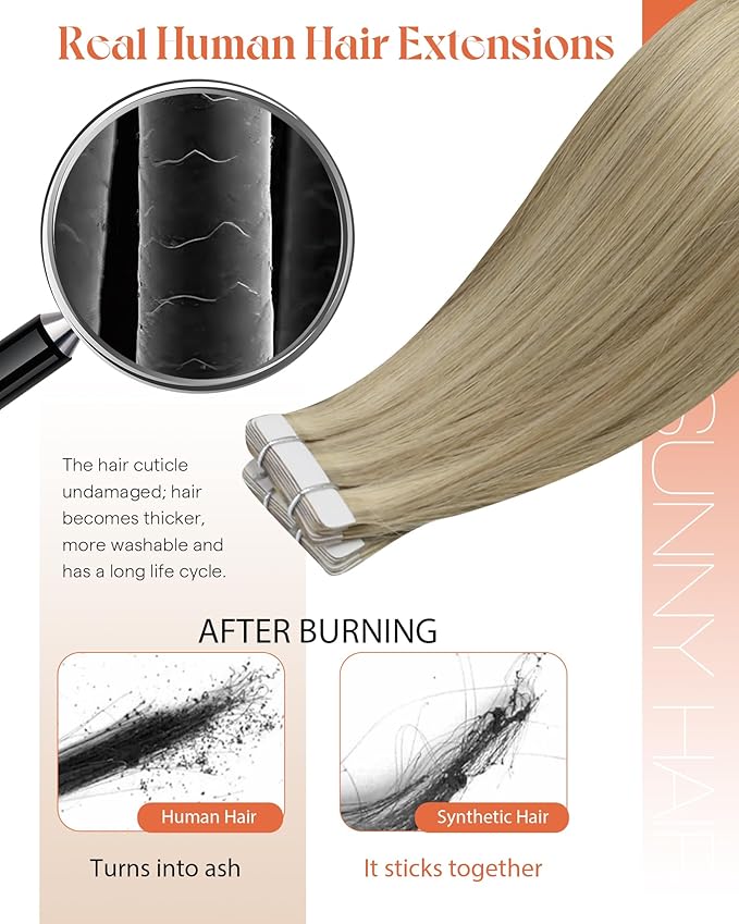Sunny Hair Tape in Hair Extensions Real Human Hair Invisible Remy Hair Extensions Tape ins for Women Golden Blonde Highlight Medium Blonde 18 inch 20Pcs 50G