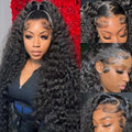 Aomllute Deep Wave Lace Front Wigs Human Hair 26 Inch 200 Density 13x4 HD Lace Front Wigs Human Hair for Women Glueless Curly Lace Front Wigs Human Hair Wigs Pre Plucked