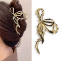 Metal Bow Hair Clips Bow Hair Claw Clips with Pearl Large Bowknot Claw Clip Strong Hold Nonslip Hair Jaw Clip for Thin Thick Hair Stylish Hair Accessories for Women Gold