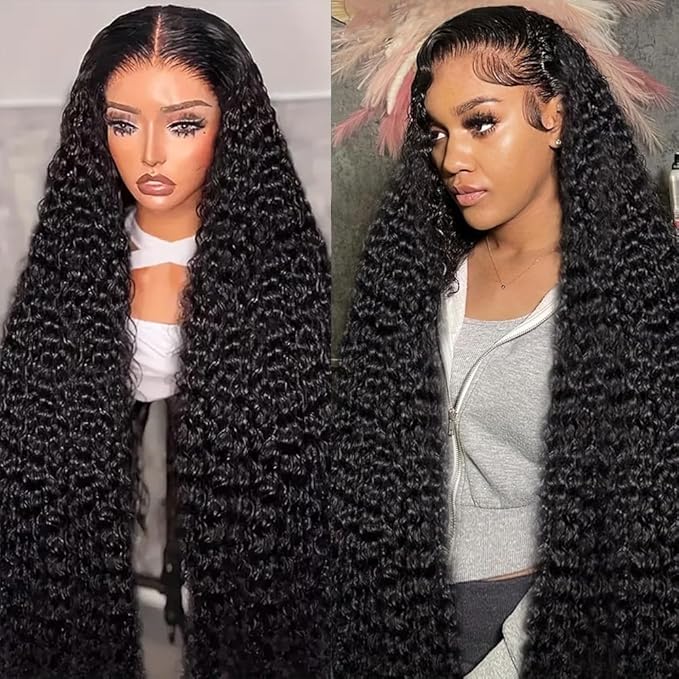 40 Inch 13x6 Deep Wave Lace Front Wigs Human Hair Pre Plucked 250% Density 13x6 HD Transparent Lace Frontal Wigs Human Hair Glueless Deep Curly Human Hair Wigs For Women Natural Color