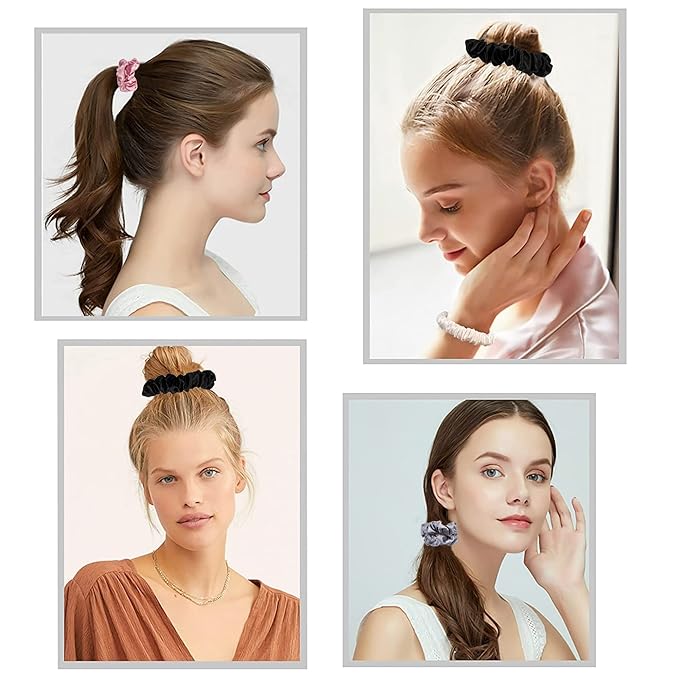 Satin Silk Hair Ties Small Mini Scrunchy for Women Cute Soft No Slip Ponytail Holders 12 Pcs Mini Bulk Scrunchies Elastic Hair Bands for Thick Curly Hair Pony Tails Hair Ties