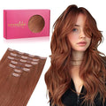 WENNALIFE Seamless Clip In Hair Extensions Human Hair, 22 Inch 150g 7pcs Dark Auburn Copper Real Hair Extensions Clip in Human Hair Invisible PU Skin Weft Natural Remy Human Hair Extensions