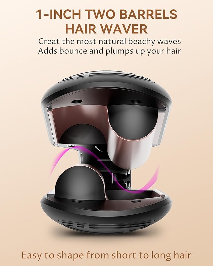 ANWA Double Barrel Hair Waver Crimper Tool, 1 Inch (25mm) Wavy Hair Crimper Iron for Women Beach Waves, Ceramic Deep Beach Wave Curling Iron