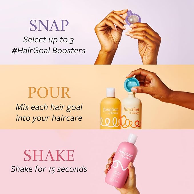 Function of Beauty Wavy Hair Set with Shampoo, Conditioner & Add-In Booster Treatment - Shine, Strengthen & Anti-Frizz Booster Shot to Enhance Shampoo, Conditioners & Hair Care Products