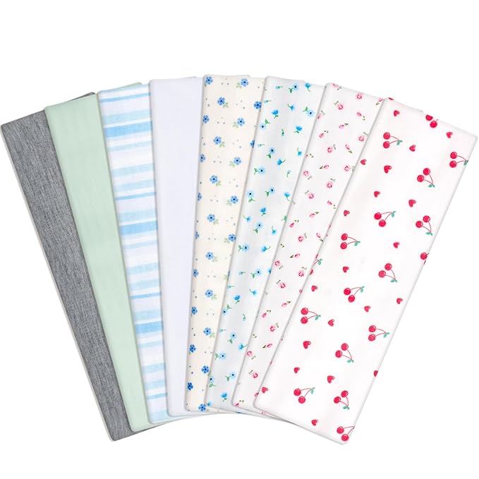 obeoby Floral Headbands for Women, Stripe Cherry Hairbands Non Slip Cotton Fashion Hair Bands for Teen Girls Valentines Gifts