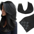 PINKPEARL Clip in Human Hair Extensions #1B Natural Black Clip in Hair Extensions Real Human Hair 16 inch Remy Hair 120g 7pcs Straight Natural Human Hair Clip ins(#1B-16)