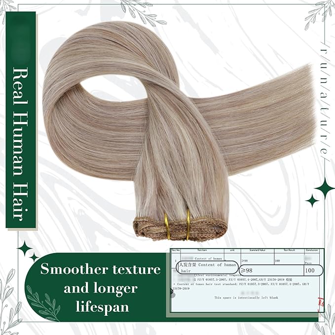 RUNATURE Clip in Hair Extensions Real Human Hair, Clip in Human Hair Extensions for Women, Remy Natural Human Extensions Full Ends, 20 Inch 50g 3pcs, #19P60 Grey Blonde Highlights