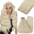 YoungSee Human Hair Weft Extensions Blonde Sew in Hair Extensions Real Human Hair Platinum Blonde Soft and Silky Double Weft Human Hair Extensions 24Inch 100G