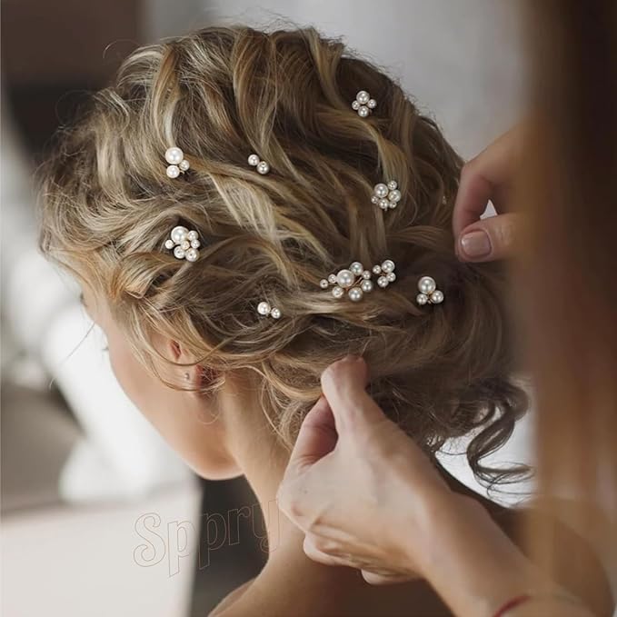 U Shaped Pearl Wedding Hair Pins for Bridal Women, Set of 9 (Gold)