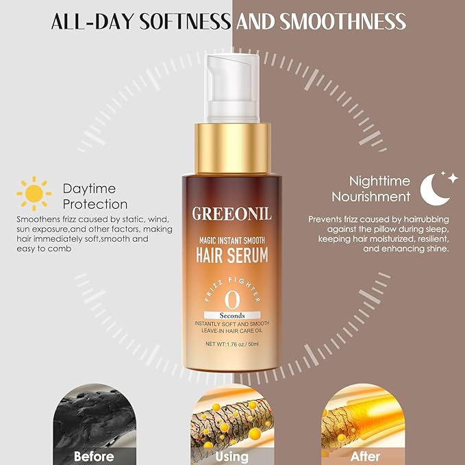Hair Serum, Anti Frizz Control Hair Oil Repair, Nourishing Treatment for Split Ends and Frizzy Dry Curly Thick Coarse Hair, 3.52 Fl Oz