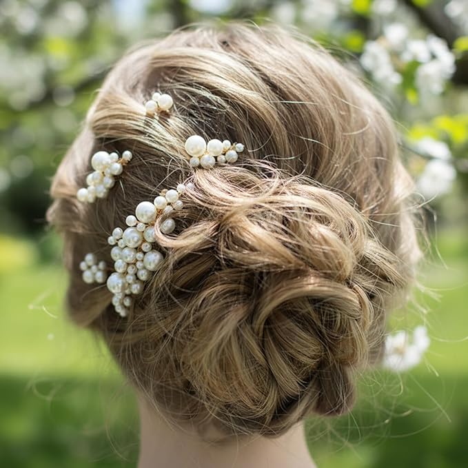 24 Pieces Pearl Crystal Bridal Hair Pins Handmade Pearl Bridal Hair Accessories Pearls Wedding Hair-Pins for Brides Women Girls