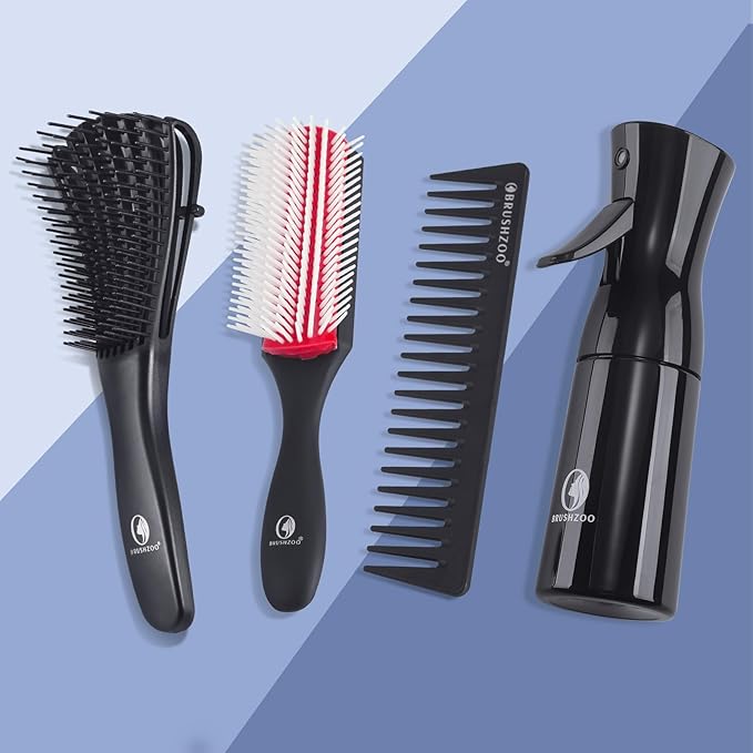 Hair Brush Set, Detangler Brush for Natural 3/4abc Curly Hair, Hair Brushes for Women Men Kids Detangling Styling with Spray Bottle