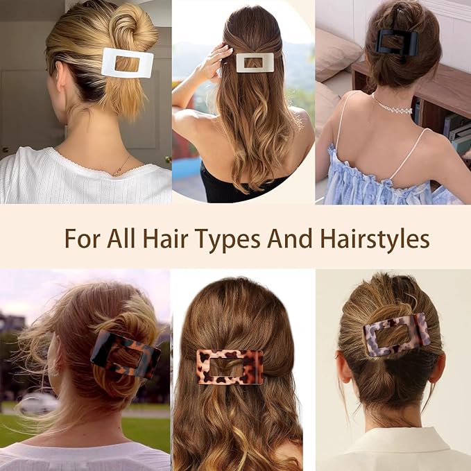 4 PCS Flat Hair Clips, Large Flat Claw Clips for Women Girls, Strong Hold French Hair Clips for Thick Thin Hair, Stylish Classic Hair Barrettes(Neutral Matte)