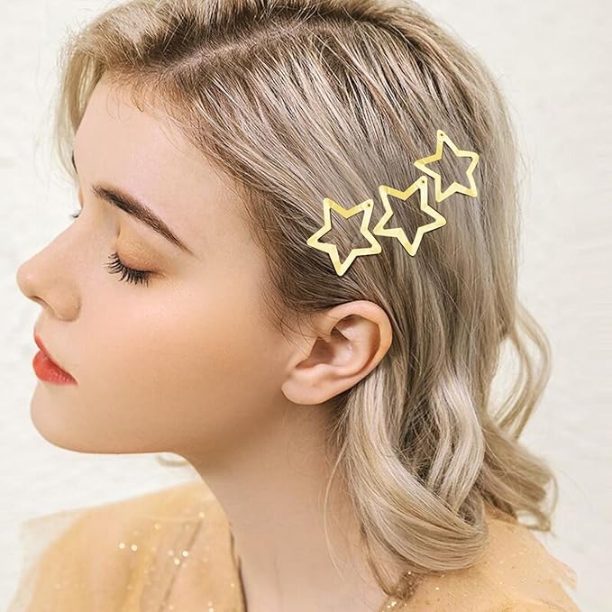 Star Hair Clips 2000s Y2K Snap Hair Barrettes Non Slip Star Hair Accessories Gold Metal Hair Clips for Girls Women -15 PCS 1.18"