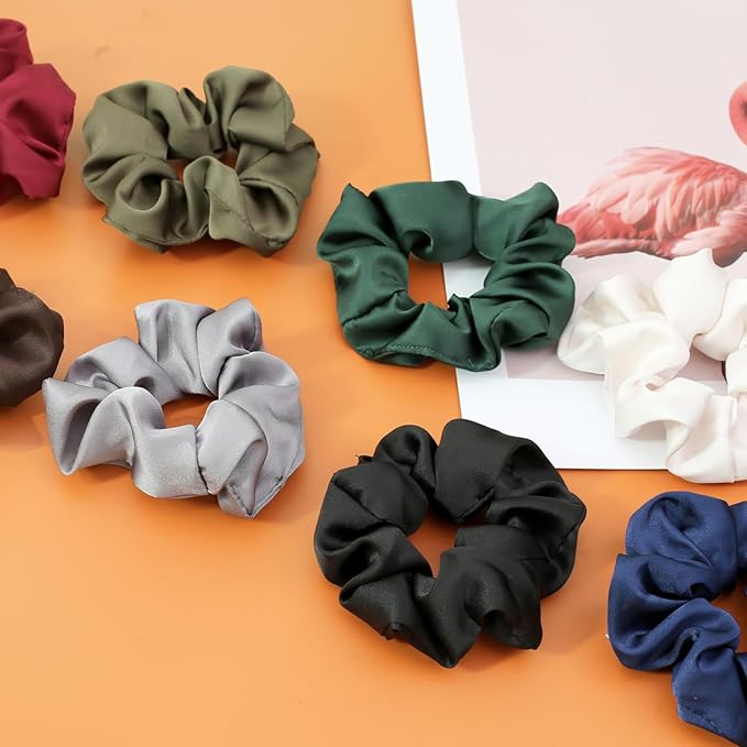 IVARYSS Scrunchies for Sleep, Premium Satin Soft Than Silk, Cute Bands Ties for Women, Girls - Curly, Thin & Thick Hair Styling, 12 Pack, Neutral Colors