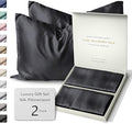 SUNDAYSILKS™ | Silk Pillow Cases 2 Pack | 22 Momme Mulberry Silk Pillowcase Set of 2 | All Sides 100% Pure Silk Slip Pillowcases Bliss for Women, Zipper | Standard Queen, King Size [Midnight Black]