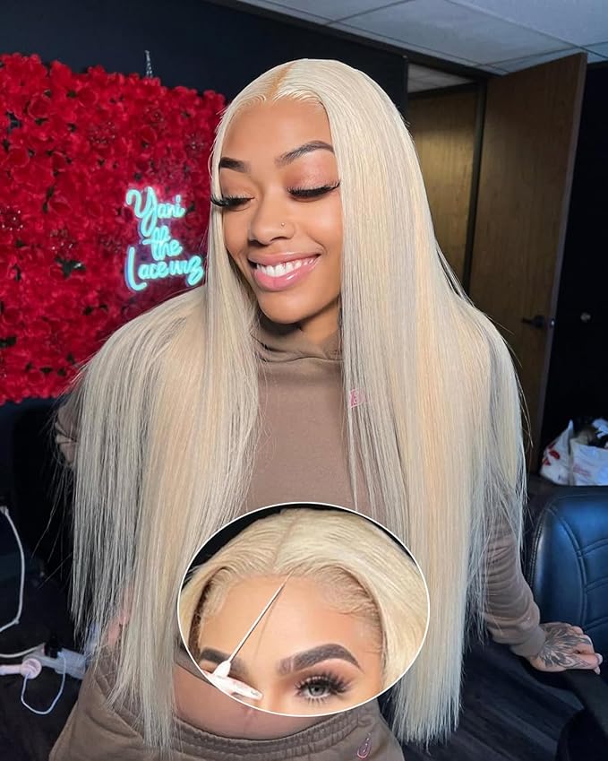 613 Lace Front Wig Human Hair 180% Density Wear and Go Glueless Wigs Human Hair Blonde Wig Human Hair Pre cut Lace Pre Plucked Real Bleached Knots (24inch,9X6 Straight Wig)