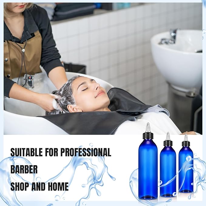 Barydat 12 Pcs Applicator Bottles for Hair, Squeeze Hair Oil Applicator Bottle Refillable Empty Plastic Bottles, Twist on Top Cap with Open Close Nozzle and 2 Funnels(8 oz,Blue)