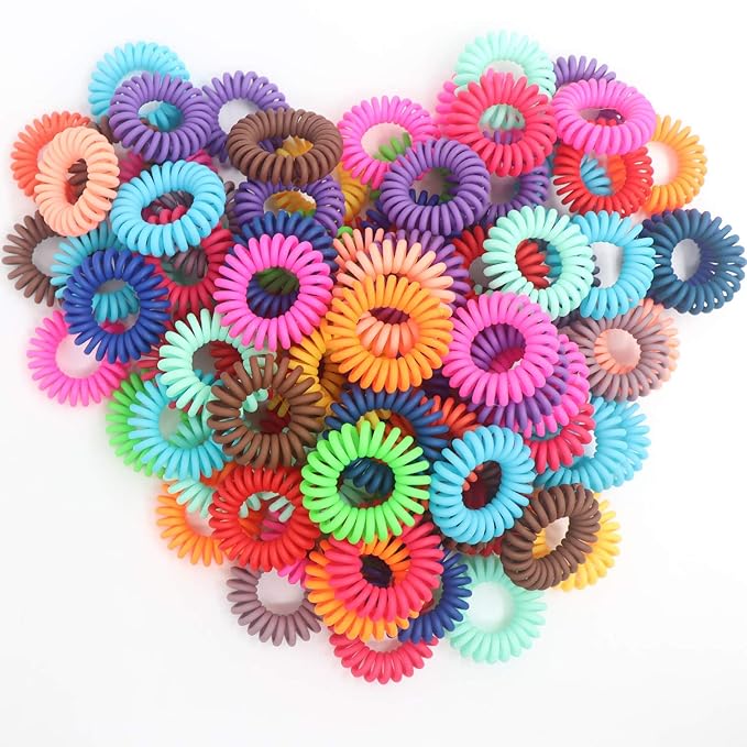 79STYLE 50Pcs Spiral Hair Ties Matte No Crease Coil Hair Ties Colorful Bulk Hair Coils Telephone Phone Cord Coil Plastic Ponytail Holder For Girls Women (Candy -Small Szie)