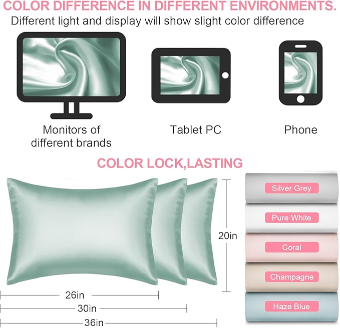 Mulberry Silk Pillow Cases 2 Pack King Size 20x36 Inches with Hidden Zipper, Ultra Smooth and Soft Breathable Cooling Silk Satin Pillowcase Set of 2, Better for Hair and Skin, Gifts for Women Men