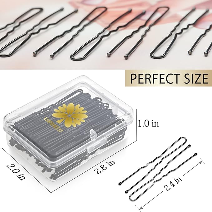 100PCS 2.4Inch U Shaped Hair Pins,Black Bobby Pins for All Hair Types,Hair Pins for Women,Pain-Free U Pins for Buns With Box（Black）