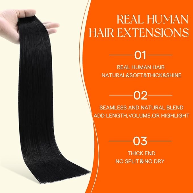 Full Shine Tape in Extensions Color 1 Black Injection Tape in Hair Extensions Machine Remy 24 Inch Invisible Skin Weft for Wedding Add Length 50 Grams 20 Pcs Soft Natural