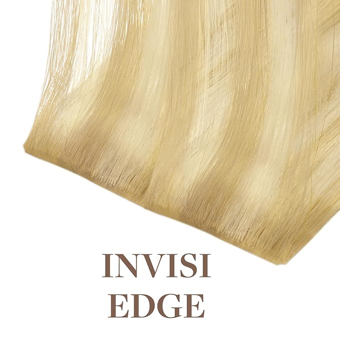 GOO GOO Invisi Edge Tape in Hair Extensions Human Hair, 18AT60A Pearl Ash Blonde Highlights 20pcs 22inch 50g, Virgin Remy Hair, Seamless Injected Tape, Natural Look