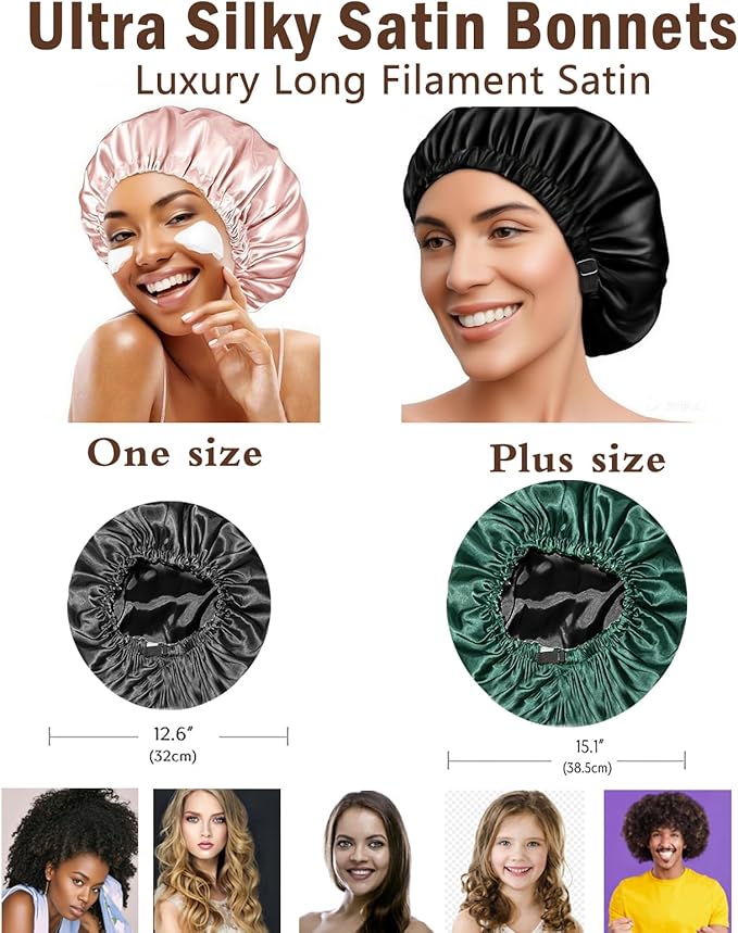 Satin Bonnet 2Pcs Silk Bonnet Hair Bonnets For Sleeping Silky Soft Sleep Cap Womens Night Curly Natural Hair Caps