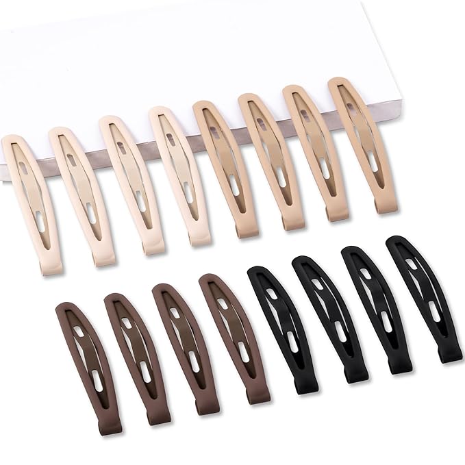 16 PCS Snap Hair Clips Metal Barrettes for Women Non Slip Barrettes for Thick and Thin Fine Hair,Matte Black Brown Beige,2.36 x 0.43 Inches.