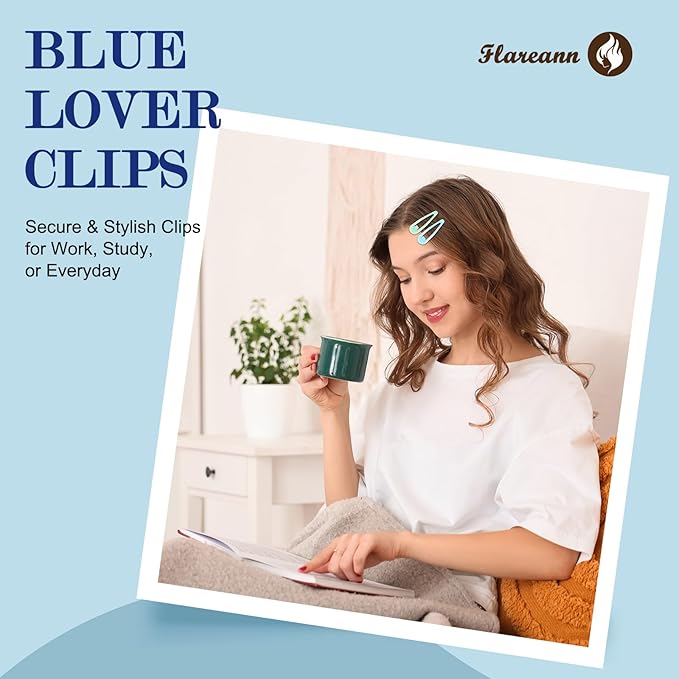 Ocean Blue Snap Hair Clips by FLAREANN – 36 PCS 2 Inch Non-Slip Metal Barrettes for Girls & Women in Glitter, Shimmer & Glossy Finishes – Cool Blue Hair Accessories for Everyday Styling