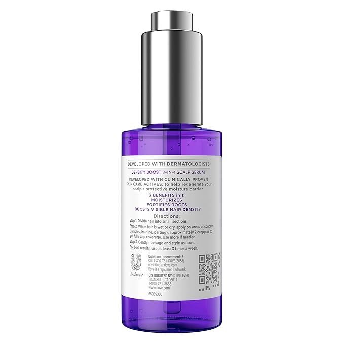 Dove Derma Scalp Density Boost 3-in-1 Scalp Serum 1 ct with Prebiotic Glycerin, Zinc + Peptides, and Niacinamide for Breakage and Hair Thinning 2 oz