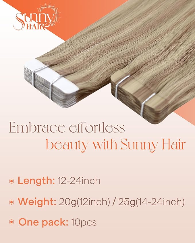 Sunny Hair Blonde Tape in Hair Extensions Human Hair Remy Hair Extensions Real Human Hair Tape in 12inch Human Hair Extensions Tape in 10Pcs 20g