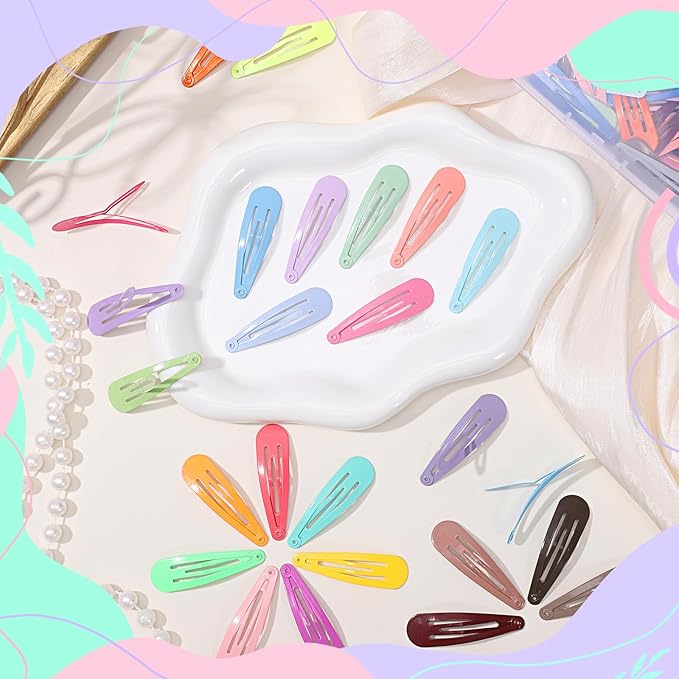 obeoby 120 Pcs 40 Colors Metal Snap Hair Clips, 2 Inch Hair Barrettes Hair Accessories for Girls Toddlers Women Birthday Valentines Day Gifts