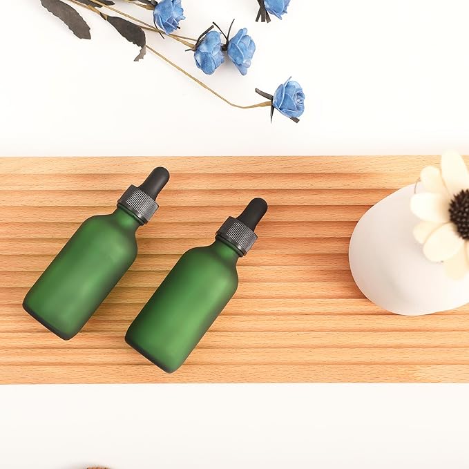 2oz Glass Dropper Bottle,Preety Texture Tincture Bottles with Precise Scales Eye Droppe,for All Kinds Of Mixed Liquids,Leak-Proof Design for Easy Travel (Green Frosted-24Pack)