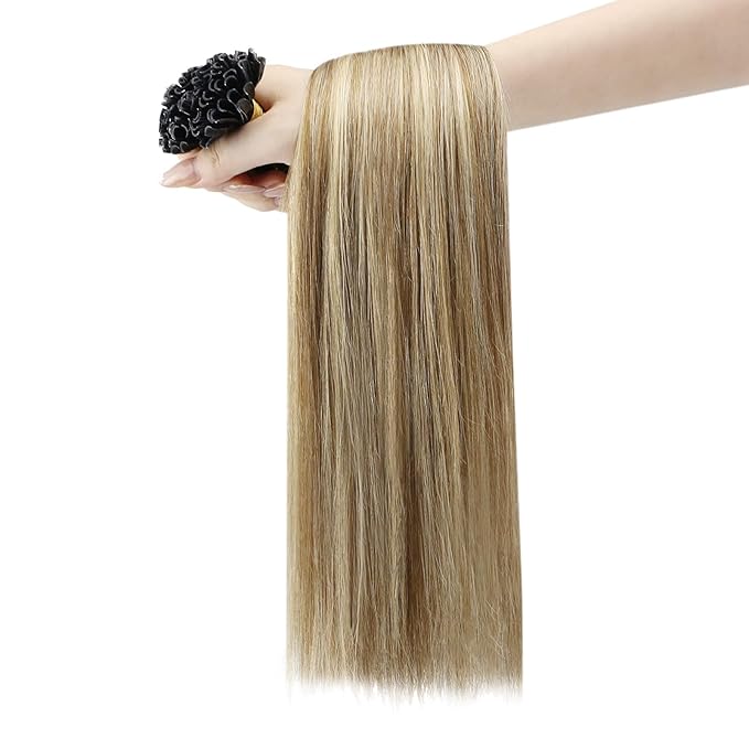 YoungSee U Tip Extensions Human Hair Balayage Utip Hair Extensions Human Hair Brown with Blonde Balayage K Tip Hair Extension Real Hair Ombre Long Hair 24In for Date Nights 50s/50g