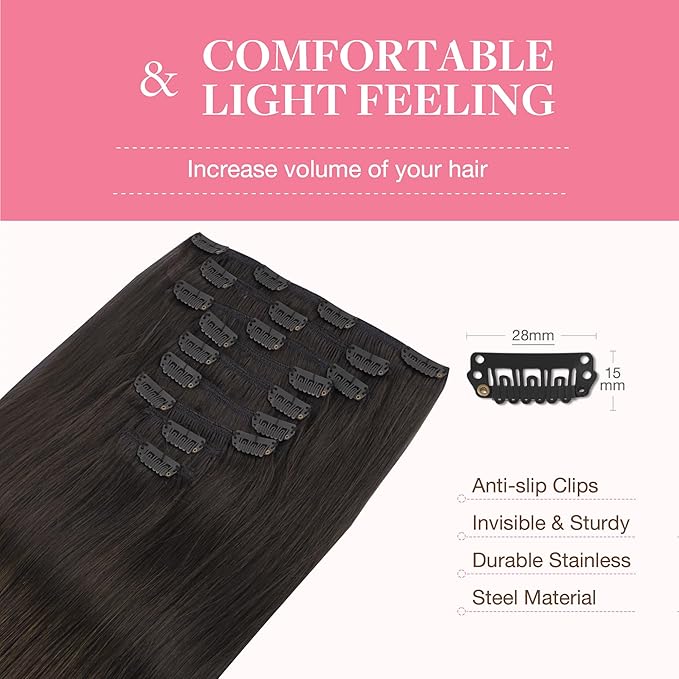 GOO GOO Clip in Hair Extensions Real Human Hair, Remy Human Hair Extensions Clip ins for Women, Natural Human Hair, 22inch 220g 9Pcs, #2 Dark Brown
