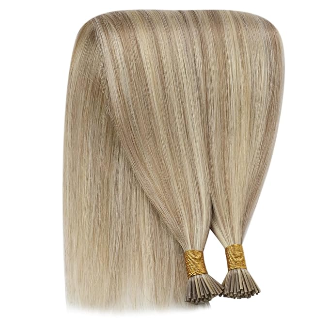 YoungSee I Tip Hair Extensions Human Hair Blonde I Tip Hair Extensions Blonde Highlighted Golden Blond Itip Human Hair Extension Pre Bonded Hair Extension for Women 22 Inch 50g 50s