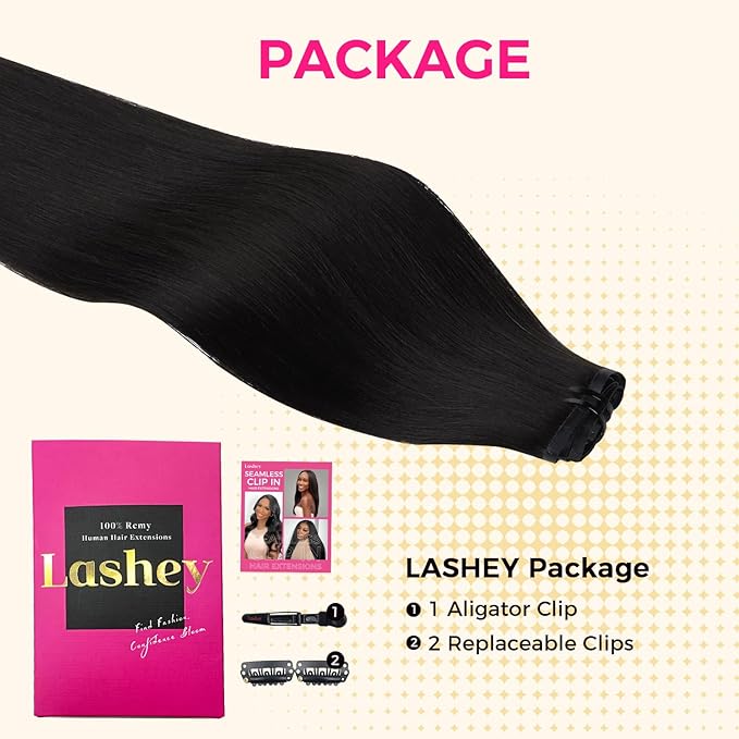 Lashey Yaki Straight Clip in Hair Extensions Real Human Hair #1 Jet Black Seamless Clip in Hair Extension Human Hair 7Pcs 110g 20 Inch PU Weft Natural Hair for Women